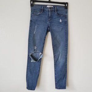 Banana Republic Women's Skinny Ankle Ripped Blue Jeans Size 25P Stretch